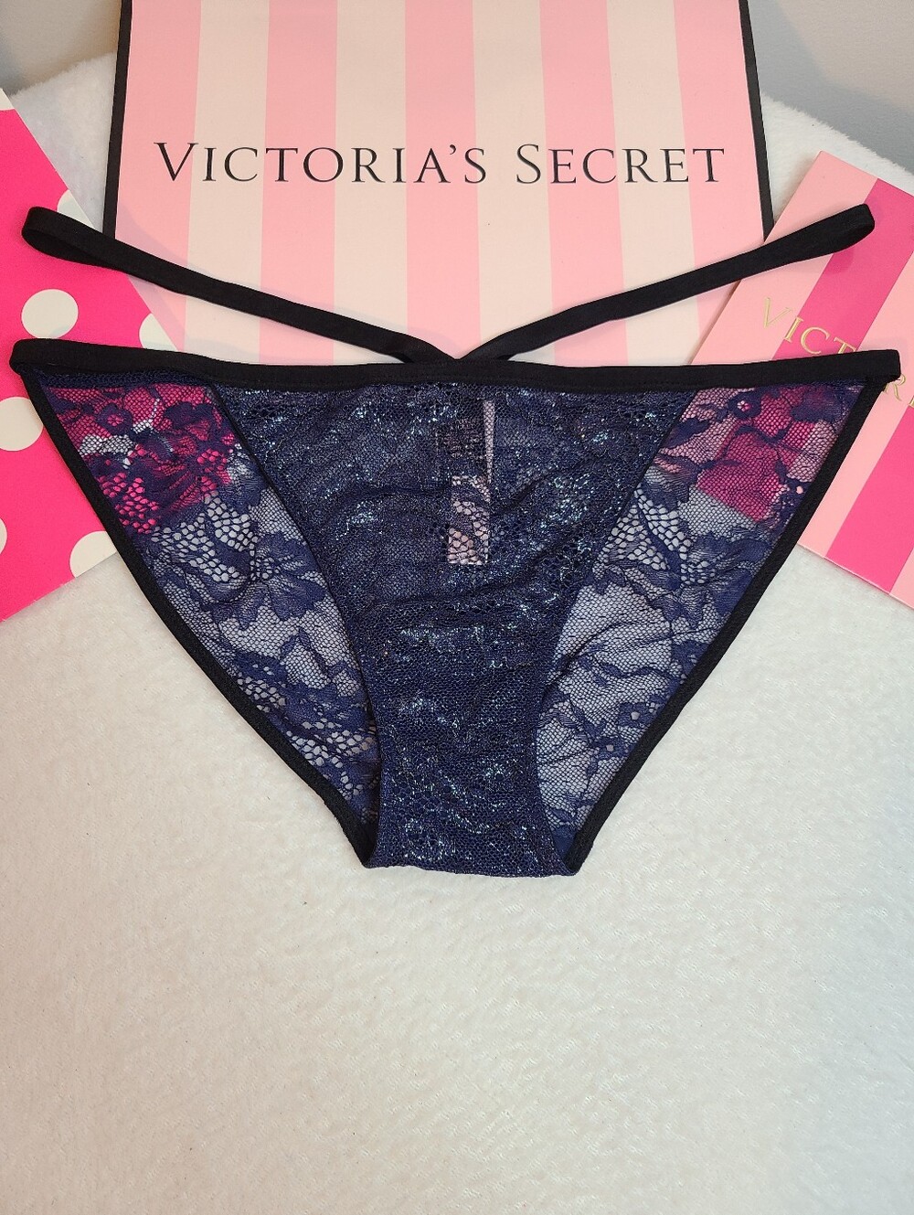 Y2K VS Very Sexy Shimmer Lace Strappy Cheekini Panty Size M